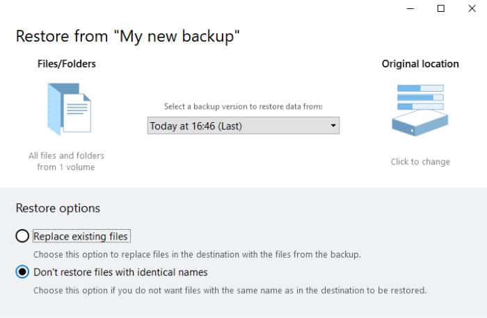 backup and recovery restore options