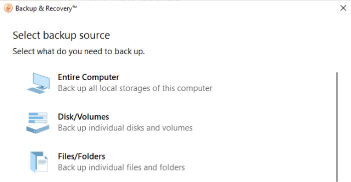backup and recovery select backup type