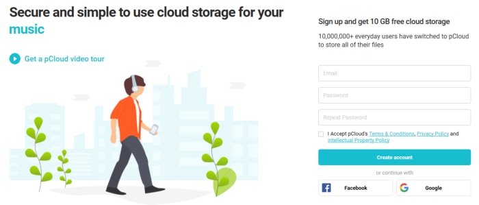 pcloud cloud storage signup page