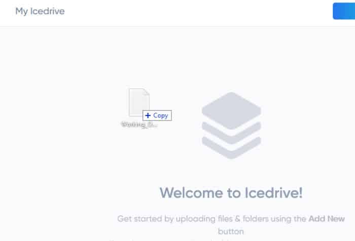 icedrive drag and drop files on web console