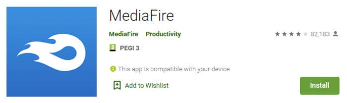 mediafire app in google app store