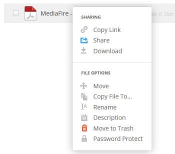mediafire right click context menu
