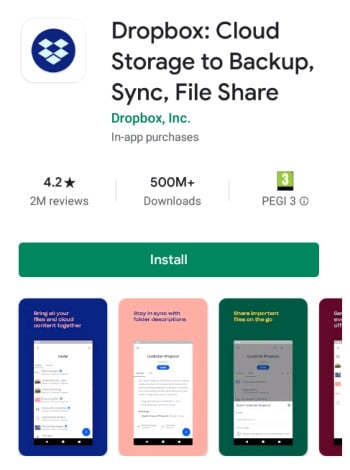 dropbox android app page