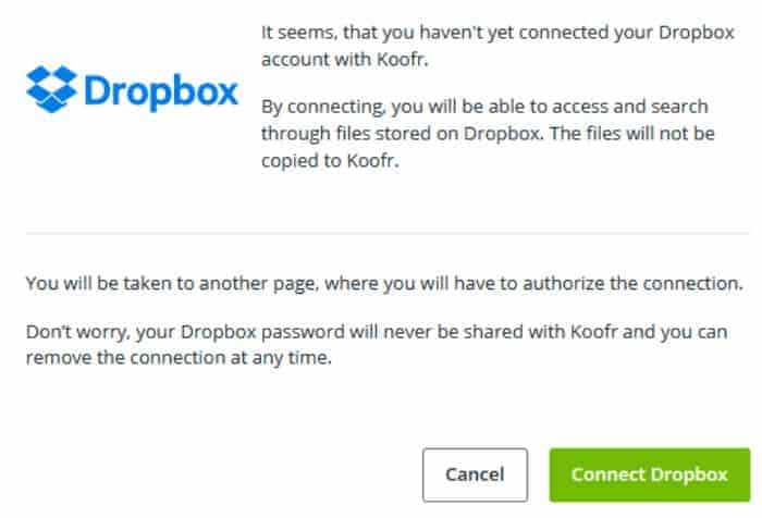 koofr connect dropbox screen