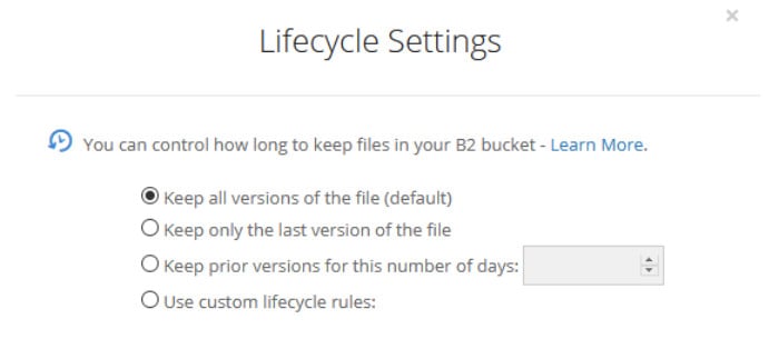 backblaze bucket lifecycle settings