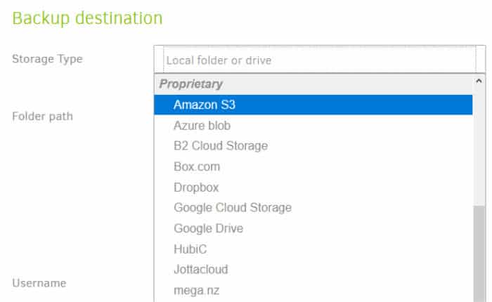 duplicati available cloud storage providers