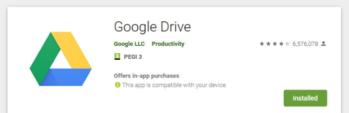 google drive app in play store