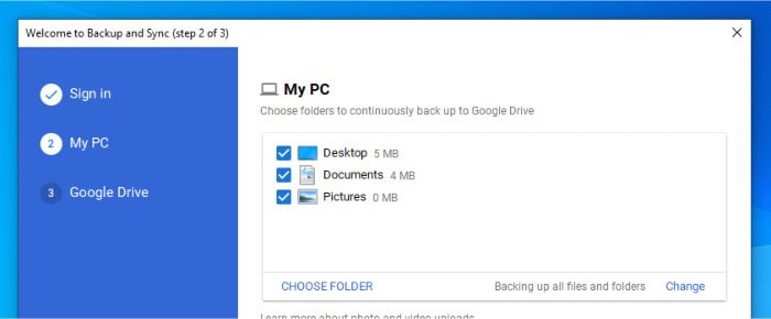 google drive desktop software - files to backup