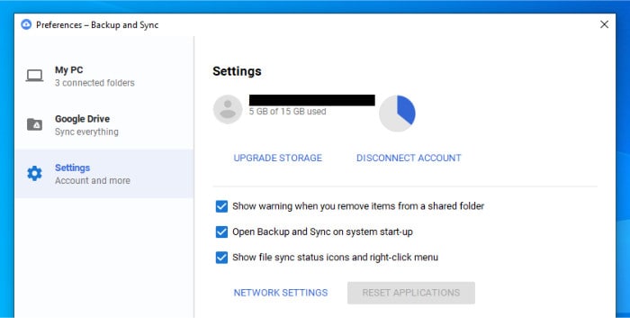 google drive desktop software settings