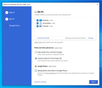 google drive desktop software setup - select files