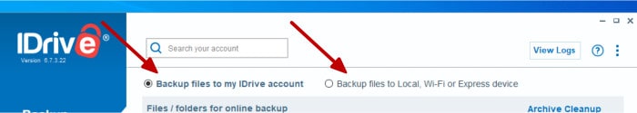 idrive backup - choose local or cloud storage