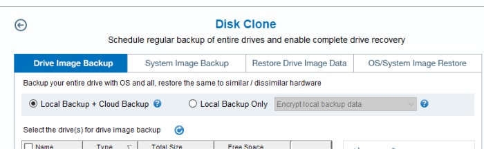 idrive disk cloning configuration options