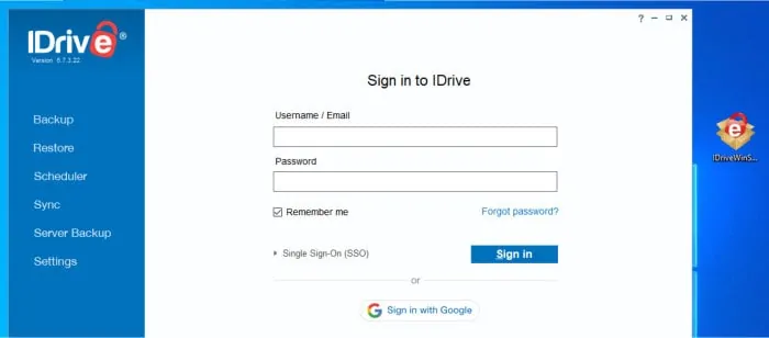 idrive backup review - first login after install