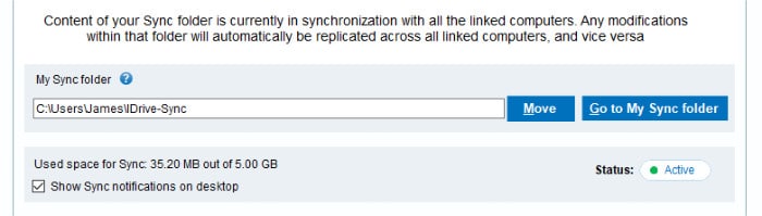 idrive syncronisation folder configuration