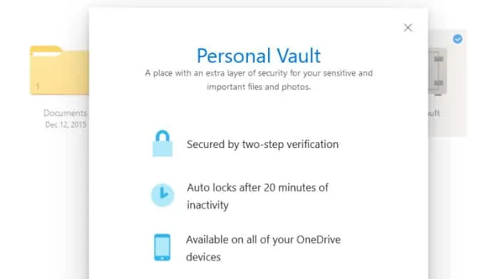 microsoft onedrive vault introduction page