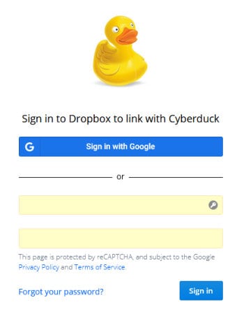 cyberduck dropbox login