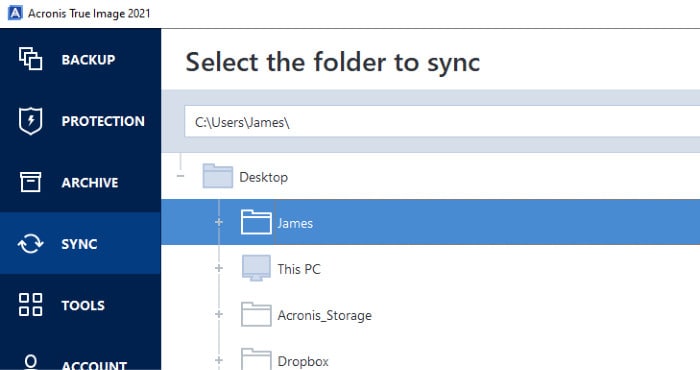 true image select folder to sync