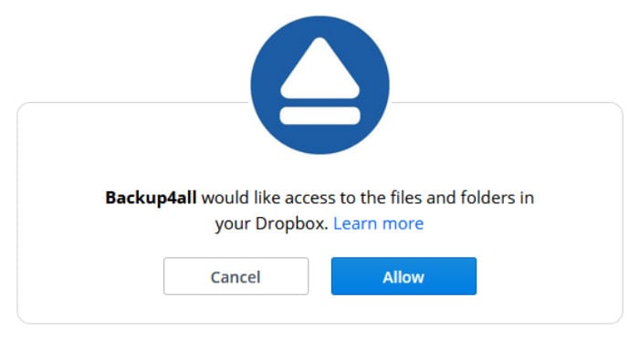 backup4all allow dropbox access