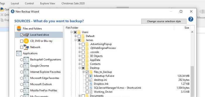 backup4all backup wizard select files for backup