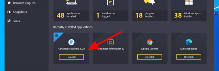 uninstaller 10 - remove app via dashboard