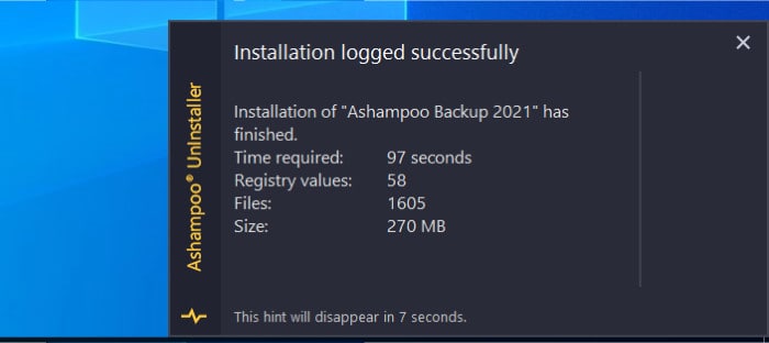 uninstaller 10 new installation logged