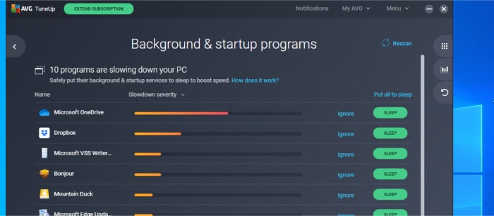 avg tuneup background and startup apps