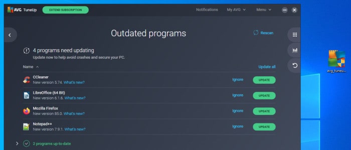 avg tuneup outdated programs