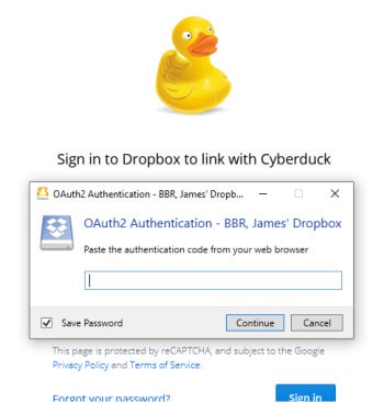 mountain duck authenticate with dropbox