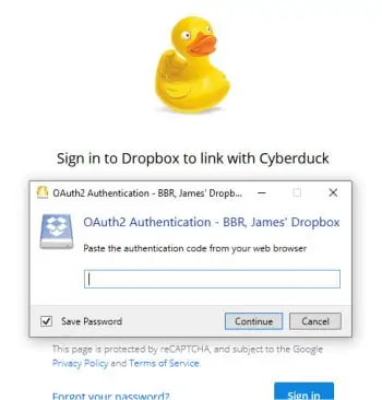 mountain duck authenticate with dropbox