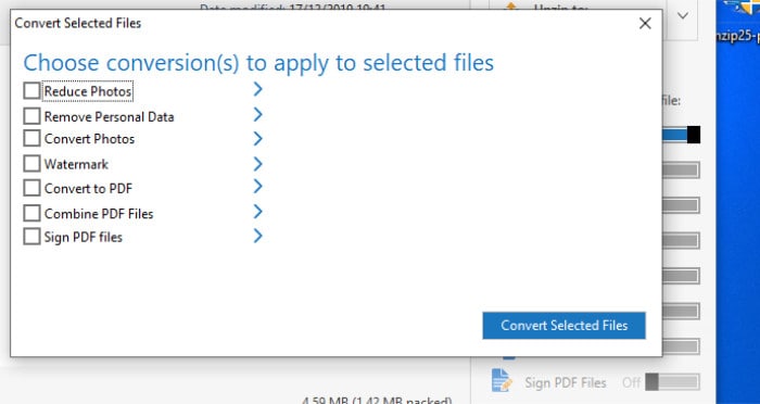 winzip choose comversions to apply