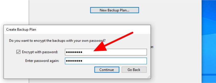 arq 7 set backup password