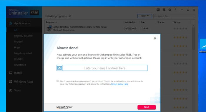 uninstaller free email registration form