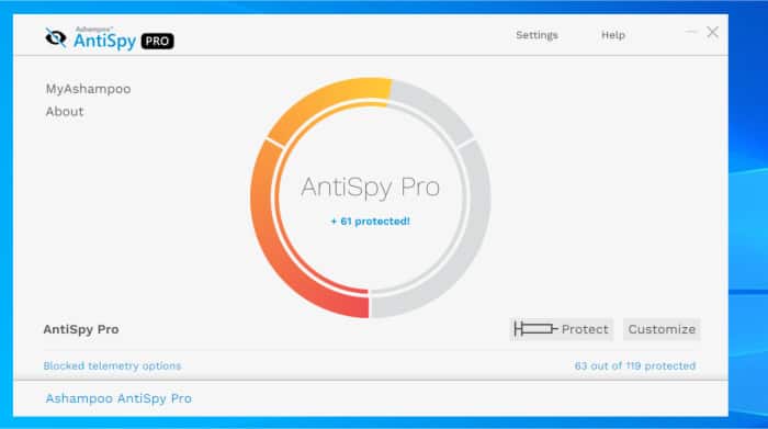antispy pro dashboard rating after default settings applied