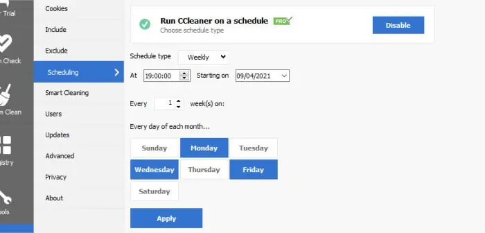 ccleaner pro scheduling