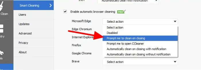 ccleaner pro smart cleaning browser prompt
