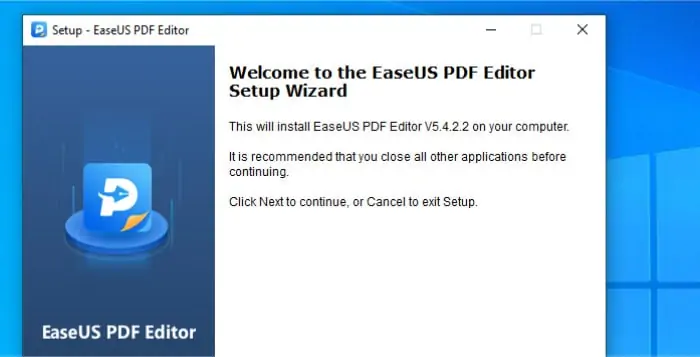 easeus pdf editor installer running