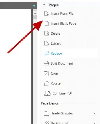 pdf editor - pages right menu