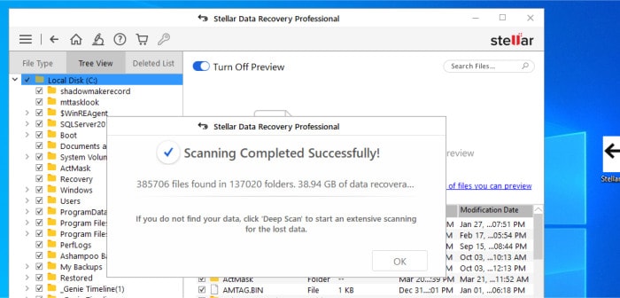 stellar data recovery - initial scan results