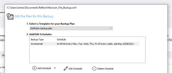reflect 8 backup scheduling