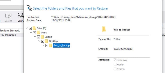 macrium reflect 8 home - select file to restore