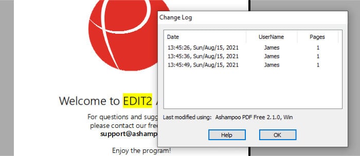 pdf free change log tool