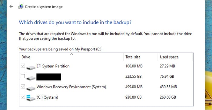 backup and restore - choose drives for imaging