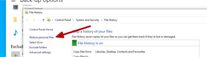 file history restore link