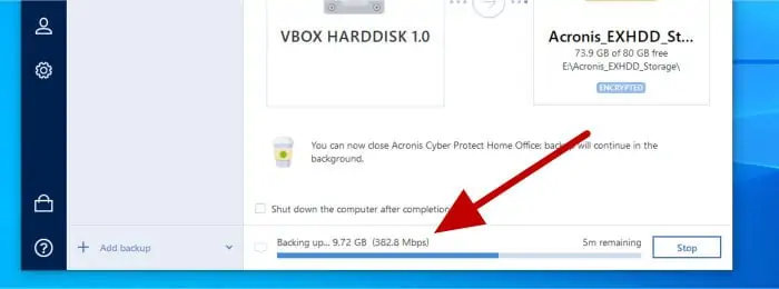 cyber protect home office - backup running