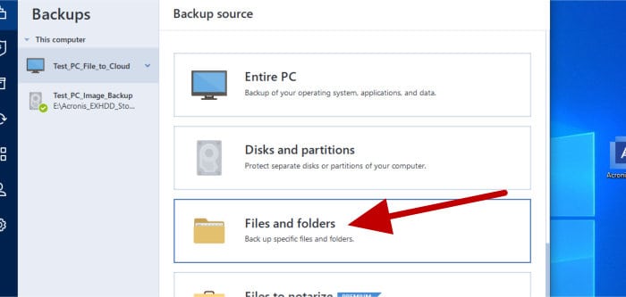 cyber protect home office - file-level backup type