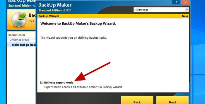 backup maker - activate expert mode