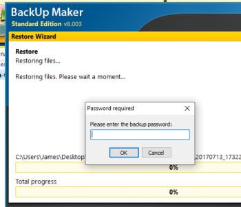 backup maker - enter recovery password