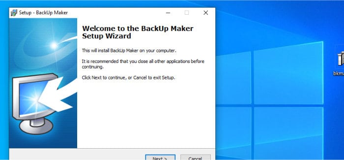 backup maker installer running