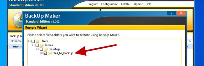 backup maker - select files to recover