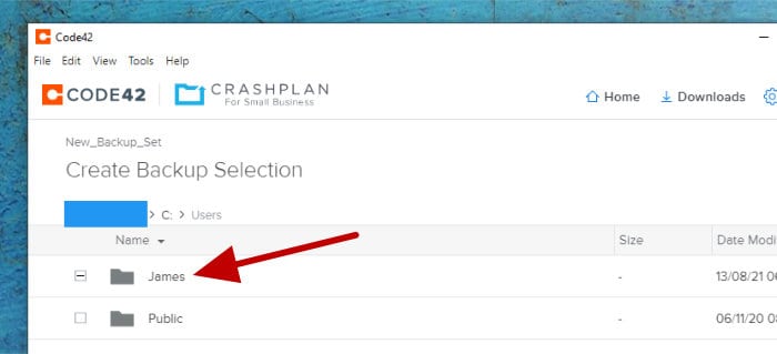 crashplan - selecting user profile for backup